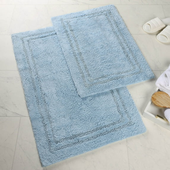 Cotton Solid 2-Piece Light Blue Highly Absorbent Non-Slip Backing Bath Rug Set by Superior