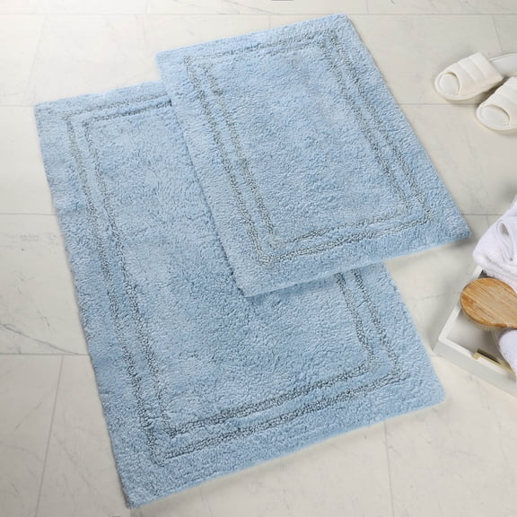 Cotton Solid 2-Piece Light Blue Highly Absorbent Non-Slip Backing Bath Rug Set by Superior