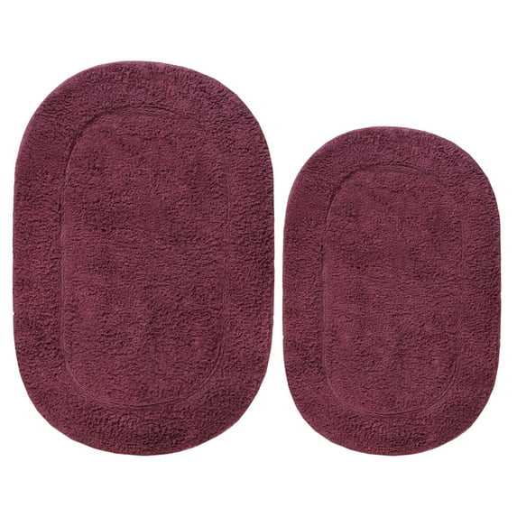 Cotton Solid 2-Piece Plum Highly Absorbent Non-Slip Oval Bath Rug Set by Superior