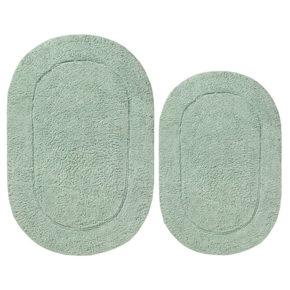 Cotton Solid 2-Piece Sage Highly Absorbent Non-Slip Oval Bath Rug Set by Superior