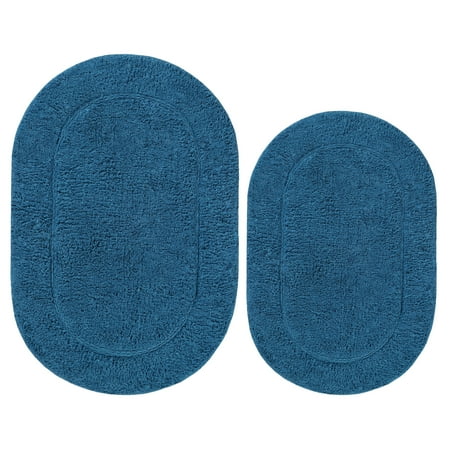 Cotton Solid 2-Piece Sapphire Highly Absorbent Non-Slip Oval Bath Rug Set by Superior