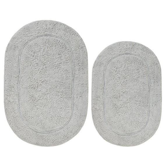Cotton Solid 2-Piece Silver Highly Absorbent Non-Slip Oval Bath Rug Set by Superior