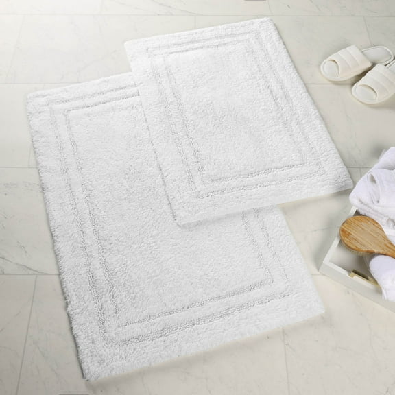Cotton Solid 2-Piece White Highly Absorbent Non-Slip Backing Bath Rug Set by Superior