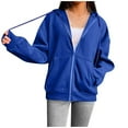 thumbnail image 1 of Cotton Solid Hoodie Jackets for Women Full Zip Casual Loose Spring Fall Winter Sweatshirt Lightweight Sports Coat (Medium, Blue), 1 of 6