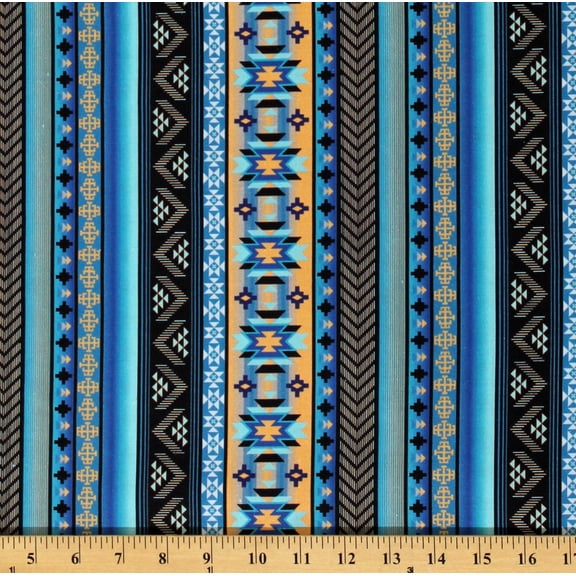 Cotton Southwest Aztec Southwestern Geometric Patterned Arrows Stripes Blue Cotton Fabric Print by the Yard (124763)