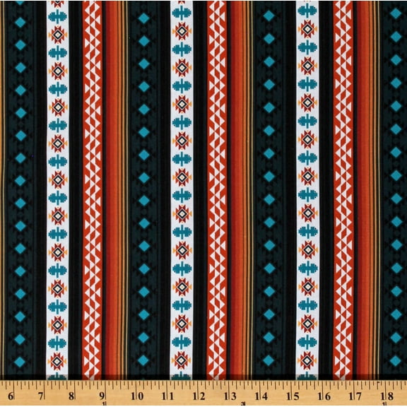 Cotton Southwest Deep Teal Southwestern Geometric Patterned Stripes Orange Cotton Fabric Print by the Yard (124778)