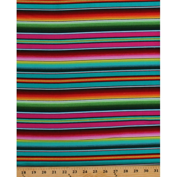Cotton Southwest Stripe Aztec Southwestern Woven Blanket-Look Tribal Cotton Fabric Print by the Yard (263Blue)