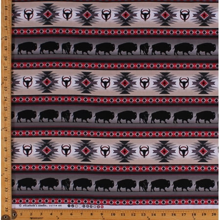 Cotton Southwest Tuscon Gray Buffalo Bison Southwestern Out West Stripe Cotton Fabric Print by the Yard (485GRAY)