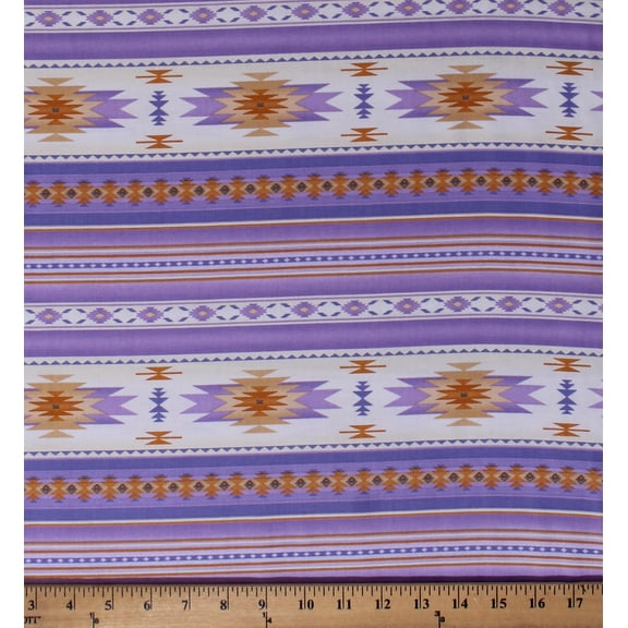 Cotton Southwestern Aztec Tucson 201 Lavender Cream Stripes Southwest Patterned Cotton Fabric Print by the Yard (201LAVENDER)