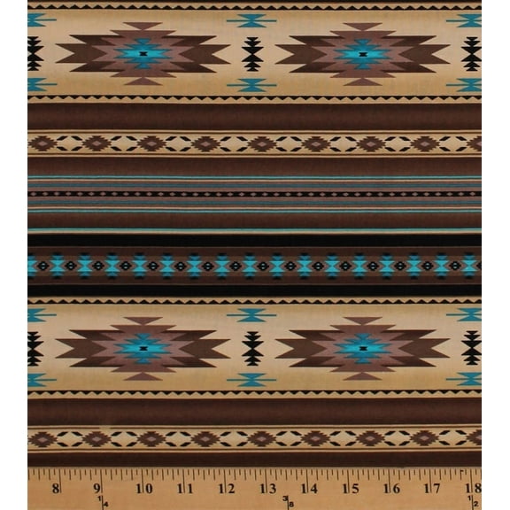 Cotton Southwestern Stripes Aztec Tribal Southwest Brown Turquoise Tucson Sepia Cotton Fabric Print by the Yard (201SEPIA)