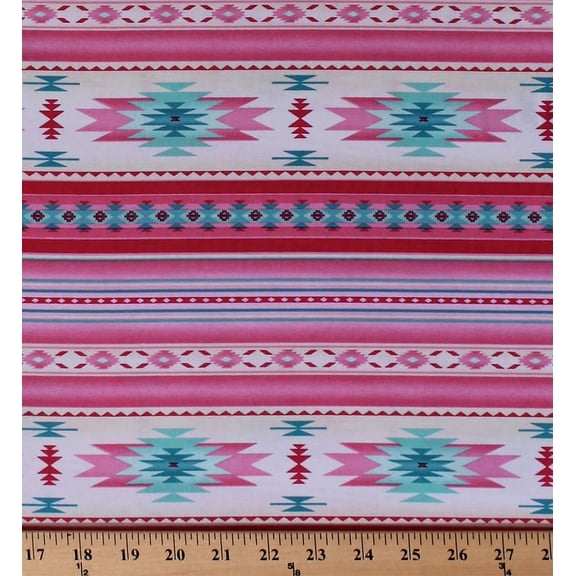 Cotton Southwestern Stripes Aztec Tribal Southwest Tucson Pink Girls' Cotton Fabric Print by the Yard (201-SOFT-PINK)