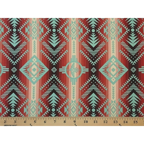 Cotton Southwestern Stripes Tribal Burgundy Teal Tucson Stripes Elizabeth Studios Cotton Fabric Print by the Yard (647-maroon)