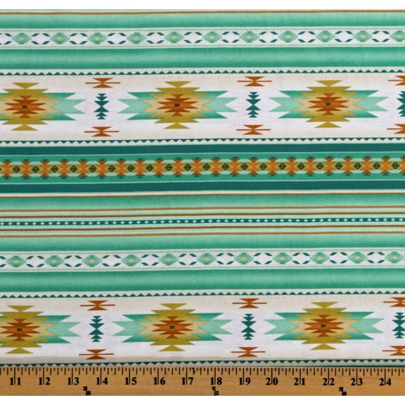 Cotton Southwestern Tuscon Mint Aztec Cotton Fabric Print by the Yard (201MINT)