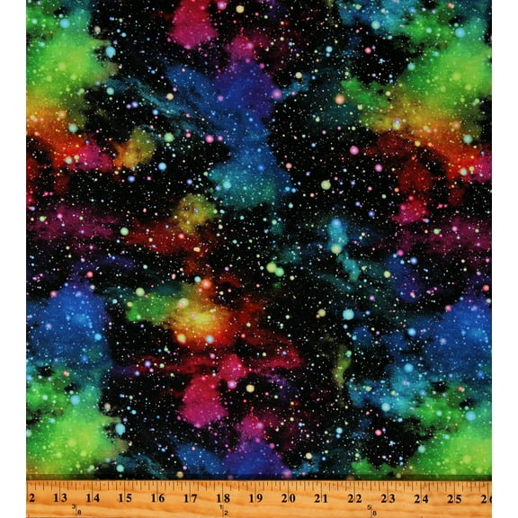 Cotton Space Galaxy Night Sky Skies Stars Planets Starburst Cosmic Black Cotton Fabric Print by the Yard (SPACE-CD1993-MULTI)