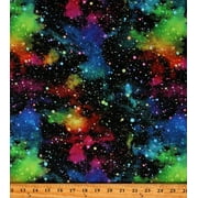 Cotton Space Galaxy Night Sky Skies Stars Planets Starburst Cosmic Black Cotton Fabric Print by the Yard SPACE-CD1993-MULTI