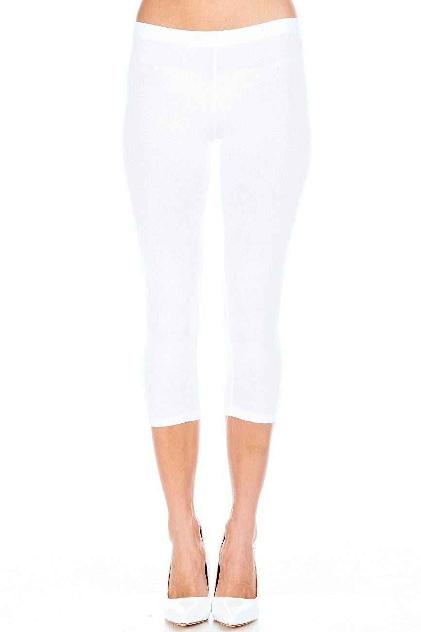 Cotton Spandex Capri Leggings Below Knee Plain Solid Stretchy Capris