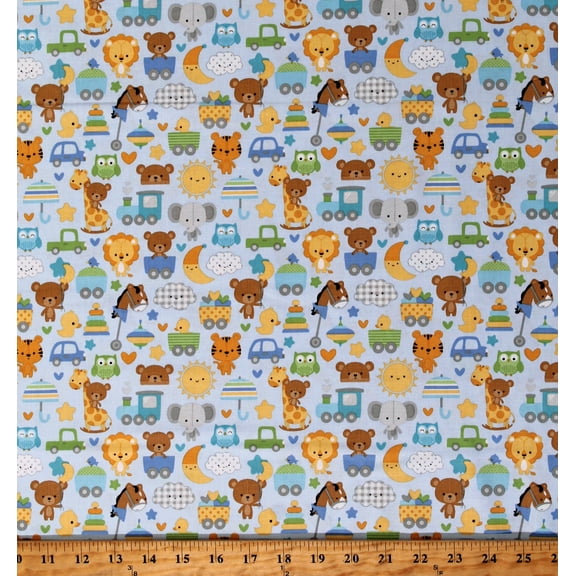 Cotton Special Delivery Kids Children Animals Clouds Symbols Babies Sun Moon Boys Blue Cotton Fabric Print by the Yard (C15280-BLUE) Riley Blake