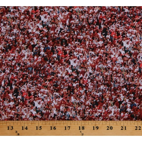 Cotton Spectators Crowds of People Fans Baseball Game Ballpark Stadium Sports Hit, Run, Score Cotton Fabric Print by the Yard (9071-080-RED)