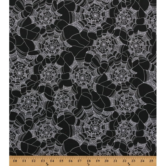 Cotton Spider Webs Patterned Web Halloween Charcoal Cotton Fabric Print by the Yard (50339-1100715)