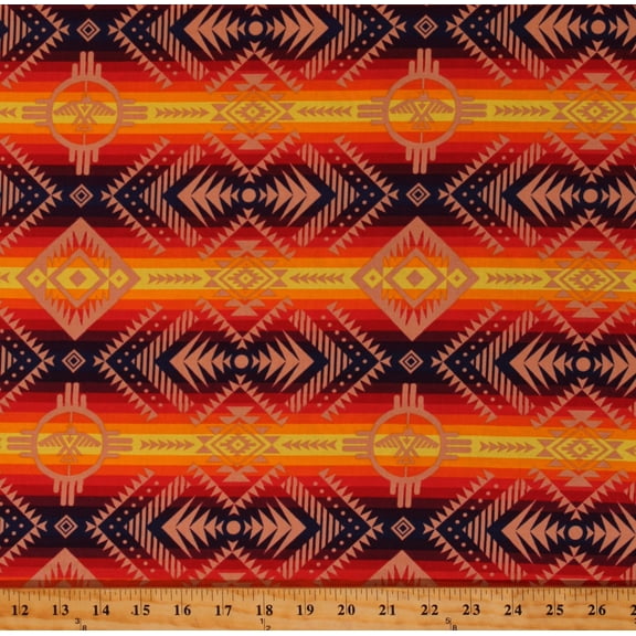 Cotton Spirit Trail Southwestern Stripes Diamonds Tribal Aztec Red Cotton Fabric Print by the Yard (647RED)