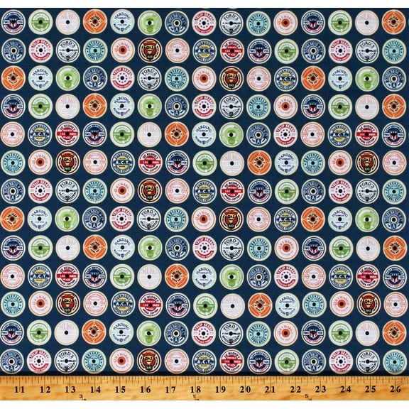 Cotton Spools of Thread Sewing Notions Seamstress Tailor Sew Much Fun Navy Blue Cotton Fabric Print by the Yard (C12454-NAVY)