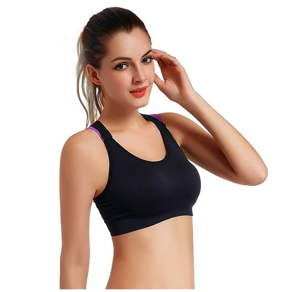 Cotton Sports Bra Women Seamless Stretch Sport Bra Padded Bralettes Tank Tops Workout Gym Yoga Vest V-Neck Full-Coverage Bra Feature Hook and Eye Closure Balconette Bra Style Y-462 , Black M