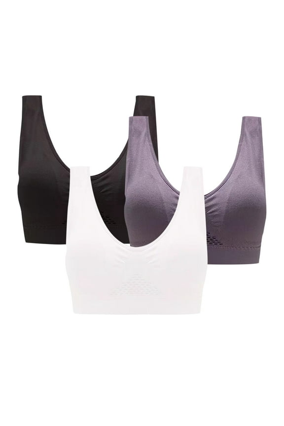 Cotton Sports Bras Pack of 3, Womens Padded Comfort Breathable Wireless Bras Gym Yoga Underwear Vest Multipack (Medium, Multicolor #1)