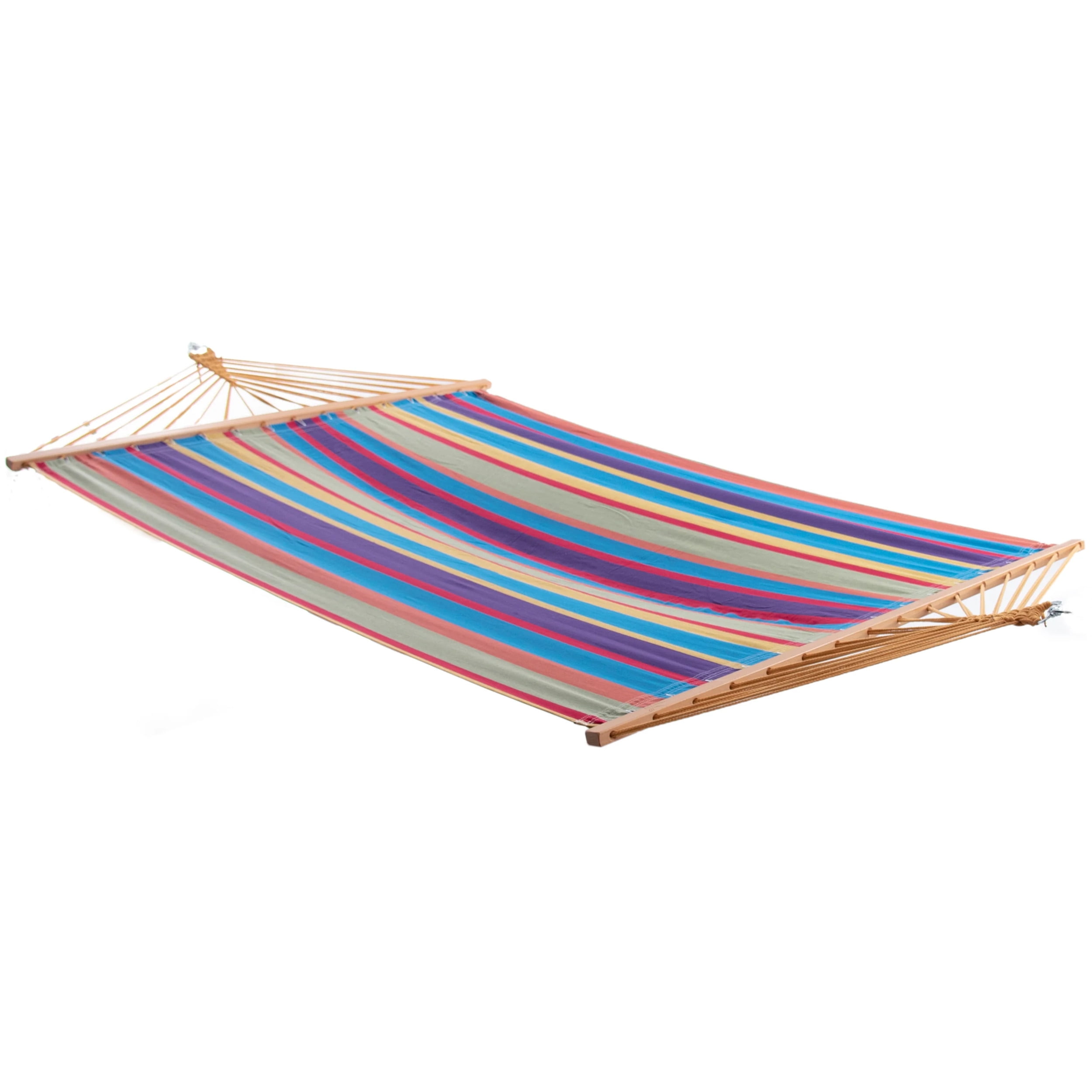 Tropical Double Cotton Spreader Bar Hammock with Wood Frame