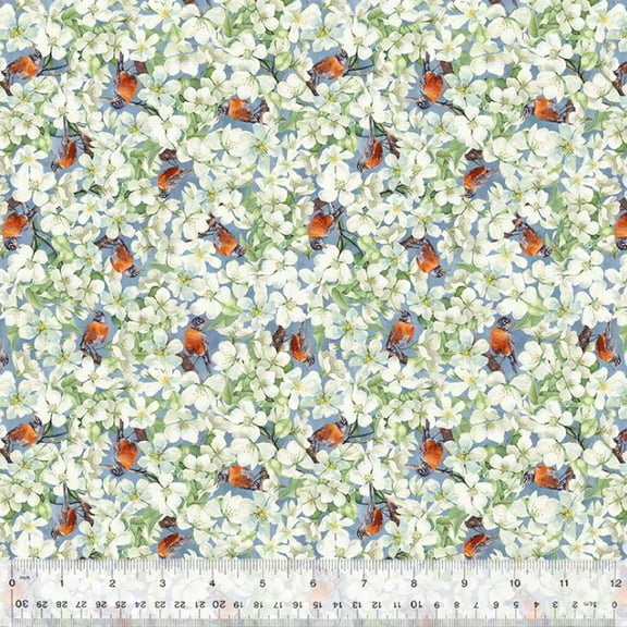 Cotton Spring Birds and Blooms Michigan Shop Hop 2025 Robins Birds Apple Blossoms Windham Fabrics Cotton Fabric Print by the Yard (54621-4)