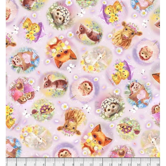 Cotton Spring Sweeties Baby Animals Flowers Cute Chick Fox Bunny Daisy P&B Textiles Cotton Fabric Print by the Yard (SSWE-06148-G)