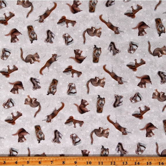 Cotton Squirrels Woodland Animals Critters The Secret Life of Squirrels II Mist Gray Cotton Fabric Print by the Yard (Y4222-166)