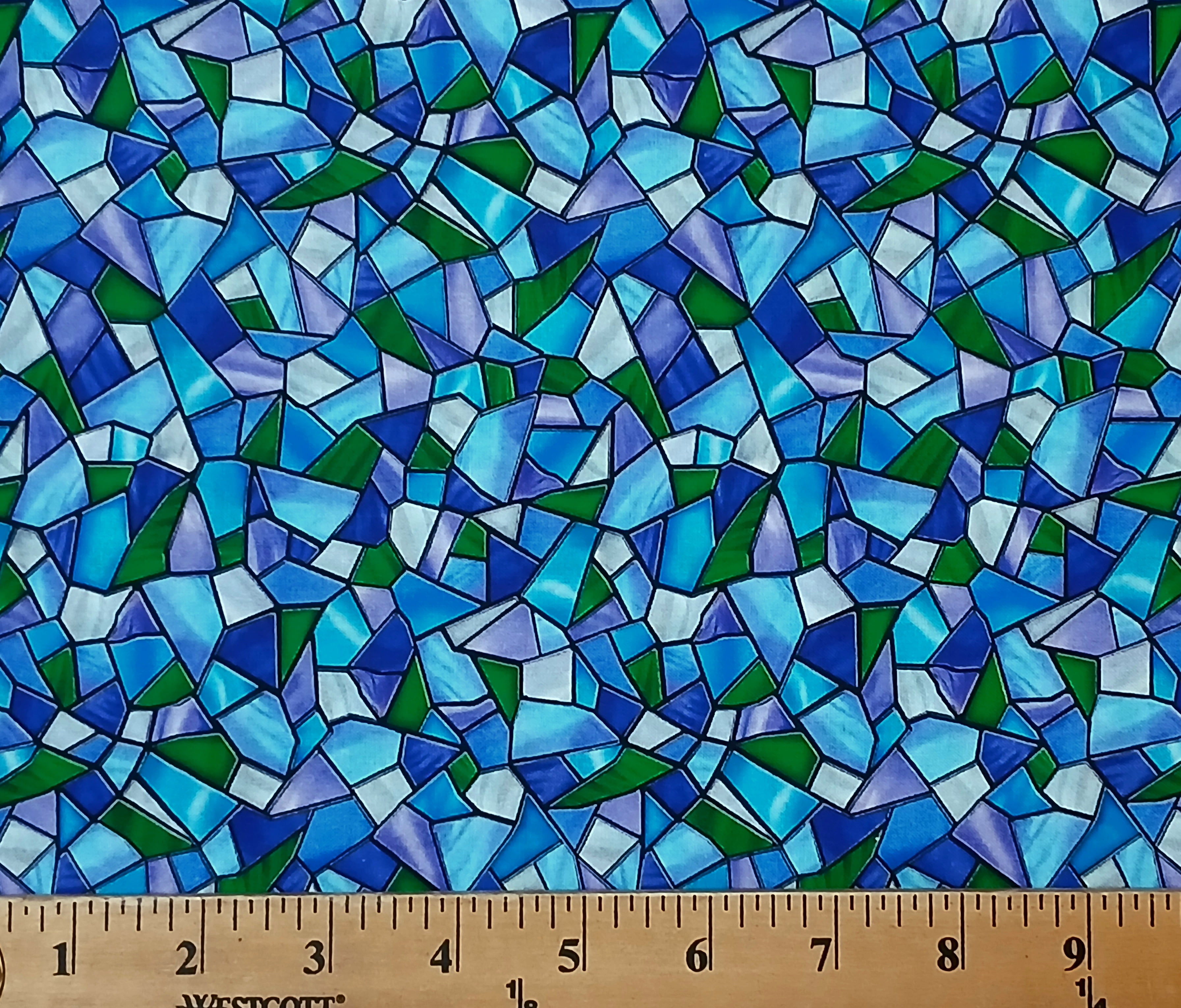 Cotton Stain Glass Windows Church Mosaic Sunlit Birds Quilting Treasures Cotton Fabric Print by the Yard (2600-30795-B)