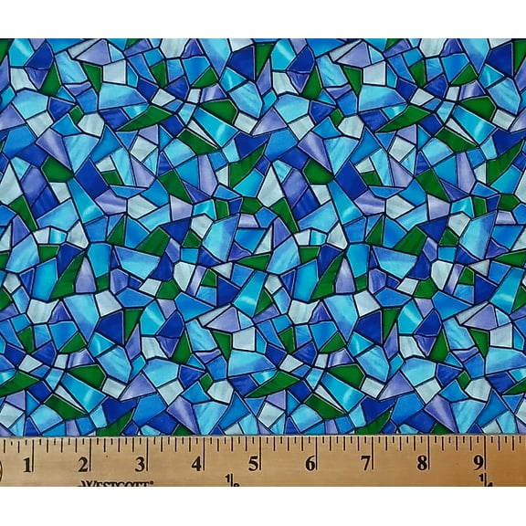 Cotton Stain Glass Windows Church Mosaic Sunlit Birds Quilting Treasures Cotton Fabric Print by the Yard (2600-30795-B)