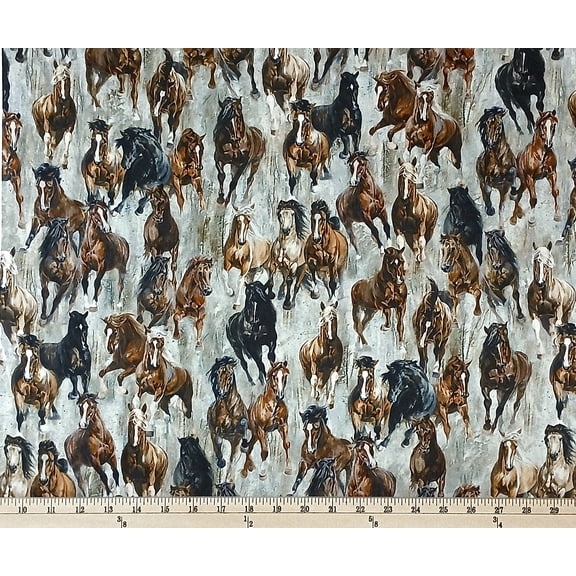 Cotton Stallion Stallions All Over Horses Equestrian Herds Wild West Northcott Cotton Fabric Print by the Yard (DP26812-92)