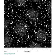 Cotton Starry Sky Black Happy Hauntings Glow in the Dark Stars Moons Night Sky Benartex Black Cotton Fabric Print by the Yard 14947G-12
