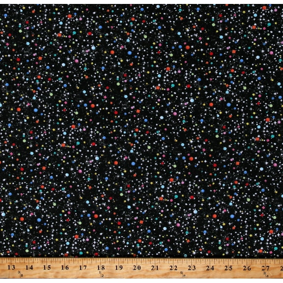 Cotton Stars Colorful Multi-Color on Black Heavenly Cotton Fabric Print by the Yard (DC9309-BLAC-D)