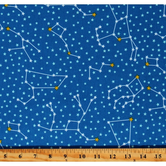 Cotton Stars Constellations Outer Space Dino-Soar Kids Children's Blue Cotton Fabric Print by the Yard (AHE-19733-394BLUEYONDER)