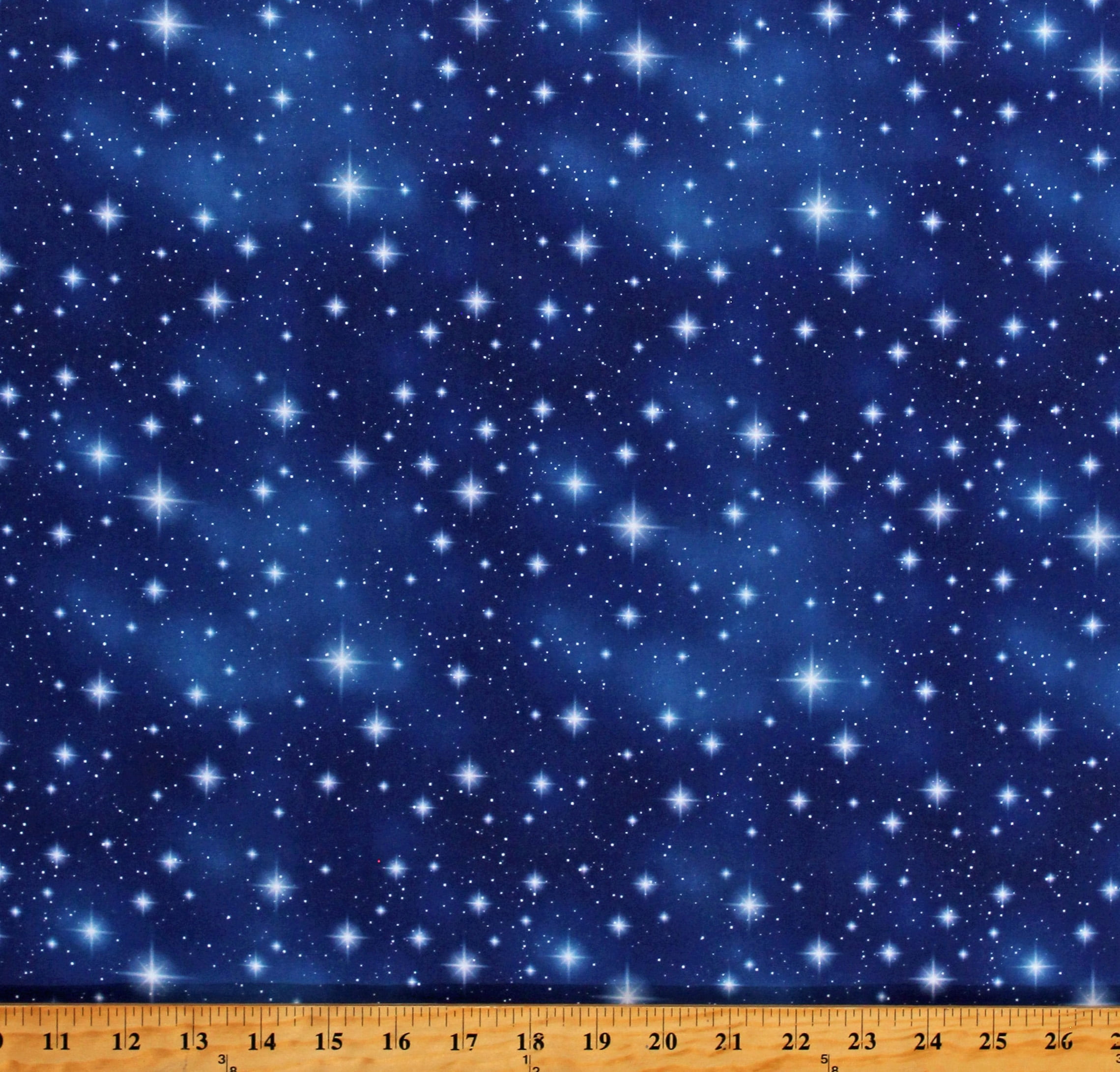 Starry Night Sky Galaxy Blue Quilted Cotton Fabric by the Yard