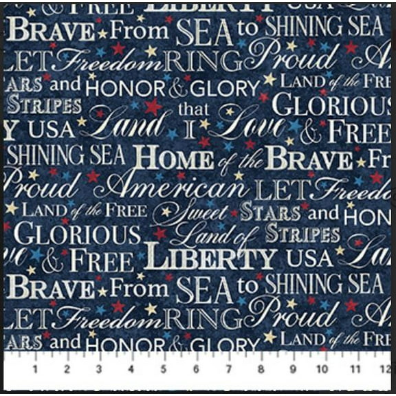 Cotton Stars and Stripes Patriotic Words on Navy 4th of July American USA Freedom Northcott Navy Cotton Fabric Print by the Yard (27885-49)