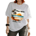 thumbnail image 1 of Cotton Stay Salty Matthew 5 13 Beach Sunset Palm Tree Graphic Tees T-shirt Christian Tops Short Sleeve White S-5XL, 1 of 4