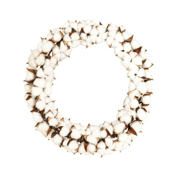 Cotton Stems Wreath - Real Cotton Bolls, 40cm Outer Diameter, Flexible Wire, Suitable for Front Door/Wall/Wedding Decor, Enhances Rustic/Festive Atmosphere
