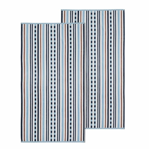 Cotton Stitch Stripe Textured (set of 2) Beach Towel - Morning Blue Default Title