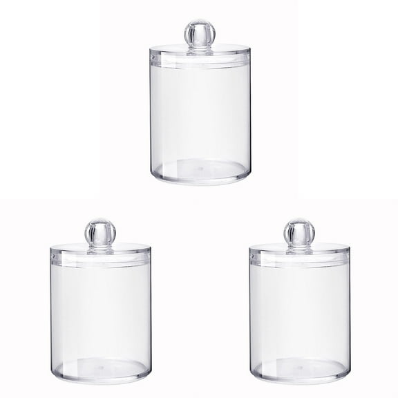 Cotton Storage Box Containers With Lids Small Clear Jar Containers with Lids for Bathroom Storage and Organization, Vanity Rounds Organizer Clear A 3PCS