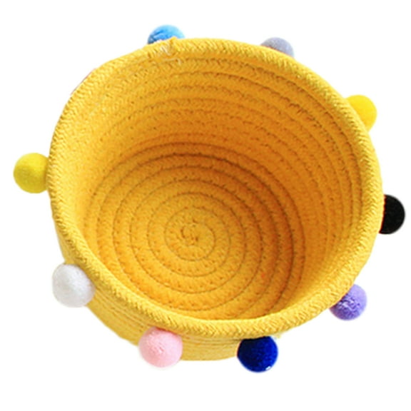 Cotton Storage Box Woven Basket Ball Holder Wicker with Lid Desk Decorations Office Child Yellow