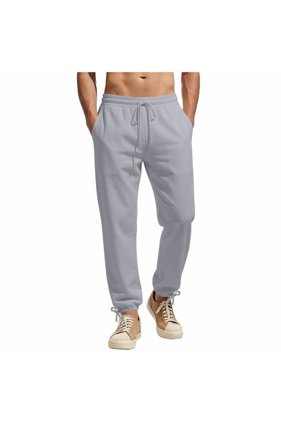 Cotton Straight Leg Pants For Men Summer Drawstring Waisted Elastic Cuff Sporty Trousers Casual Beach Vacation Slacks