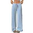 thumbnail image 1 of Cotton Straight Leg Pants for Women Drawstring Trousers with Stripe Pattern and Elastic Waist Shopping Travel Pants, 1 of 9