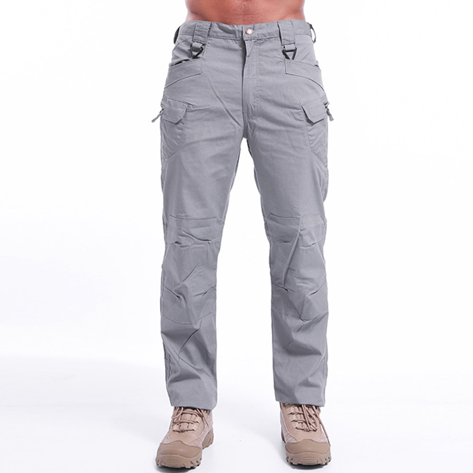 Cotton Straight Leg Sweatpants for Men High Waist Plus Size Track Pants  with Pockets Solid Color Classic-Fit Outdoor Hiking Trousers(Without Belt)