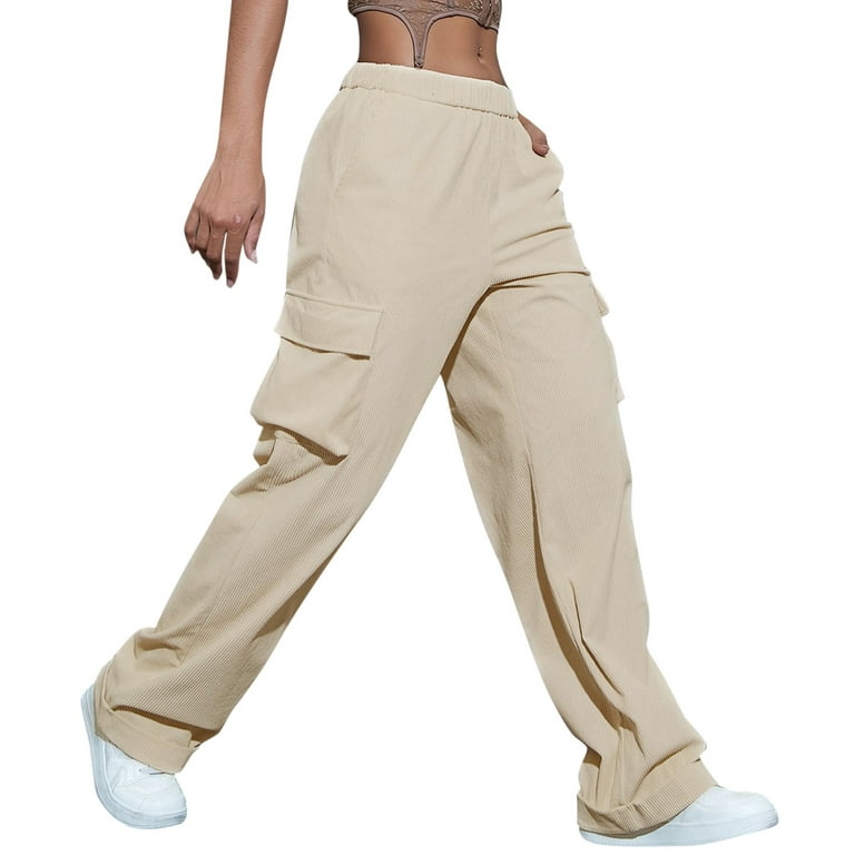 Cotton Stretch Pants for Women Work Casual 2023 Cargo Pants Woman Relaxed  Fit Baggy Clothes Black Pants High Waist Zipper Slim Drawstring Waist With