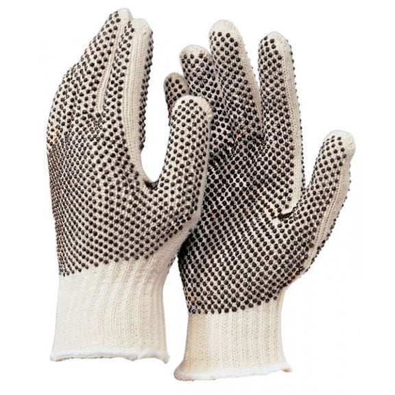 Cotton String Knit Double Sided Dot Gloves, Size Large, Sold by Dozen, 12 Pairs