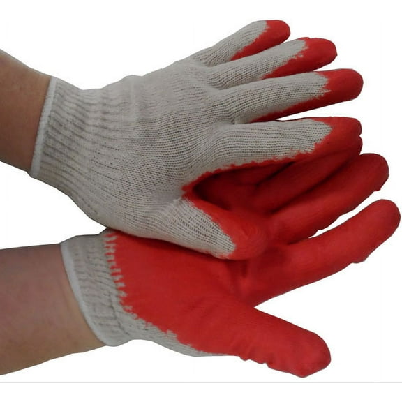 Cotton String Knit Gloves with Red Dipper Rubber on One Side (Dozen Mens size)